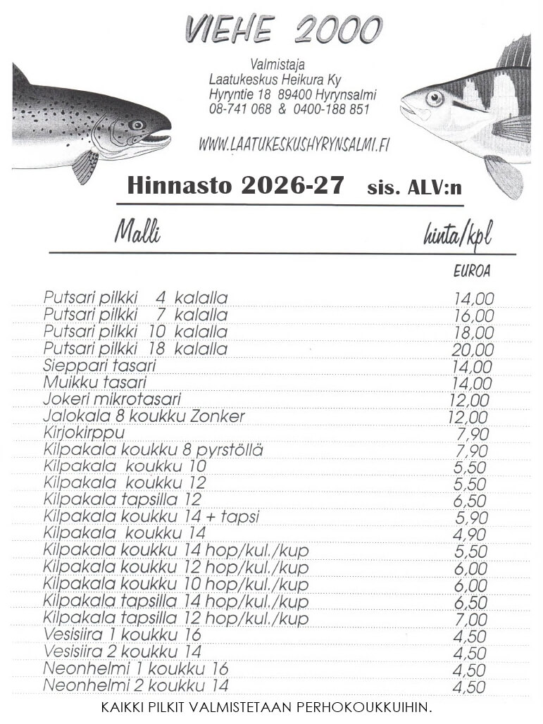 Viehe 2000 hinnasto kaudelle 2026-27